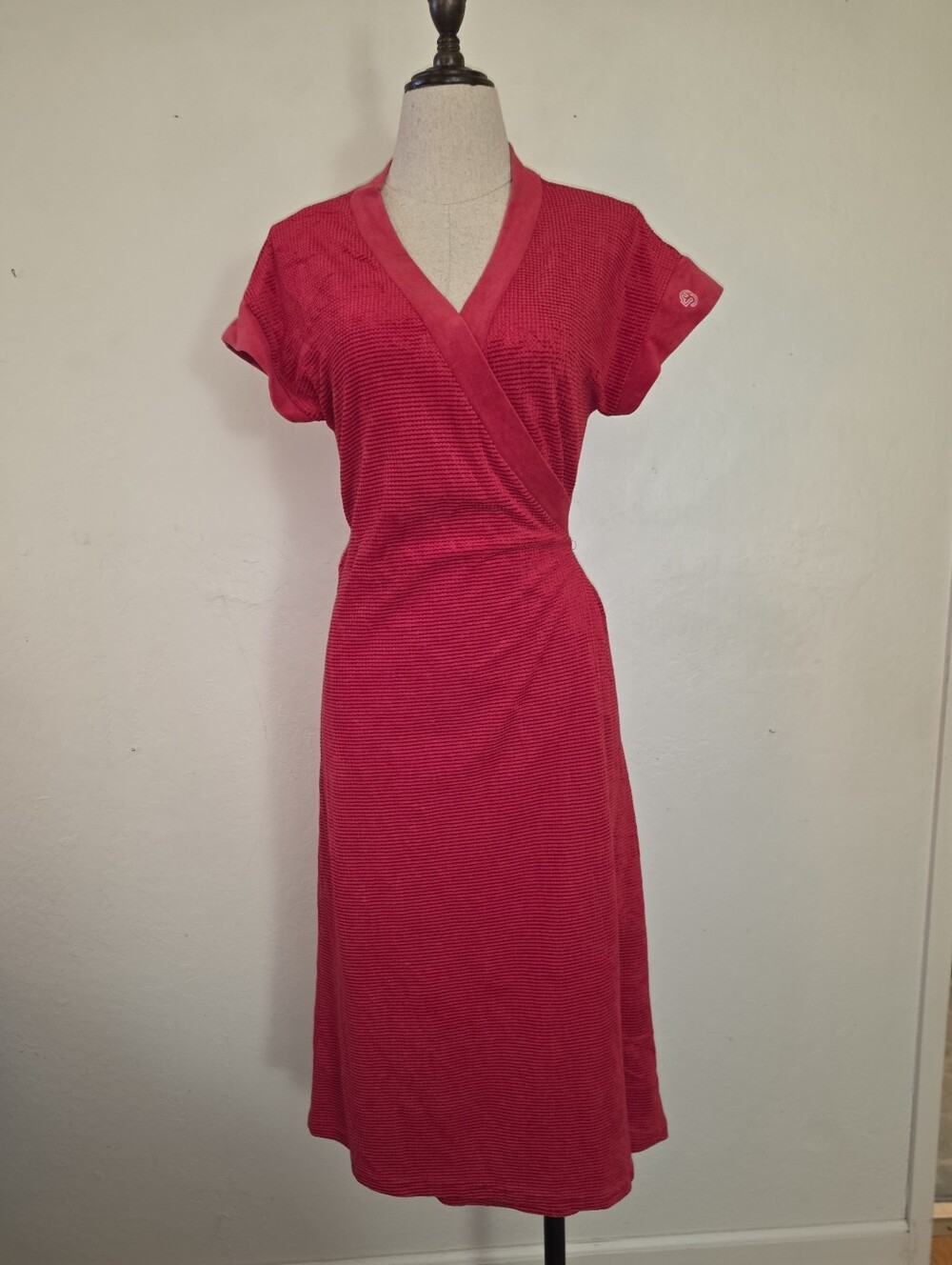 Vintage 1970s Red Velour Shortsleeve Belted Wrap Midi Dress by PAPCO